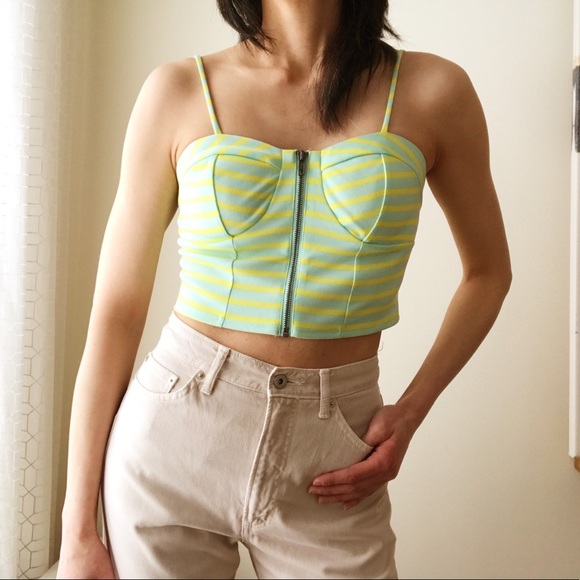 g:21 Tops - green/yellow stripe top zip front